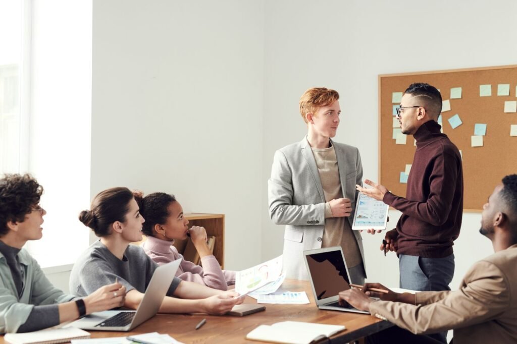 Business team preparing a project presentation