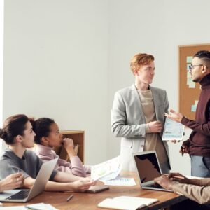 Business team preparing a project presentation