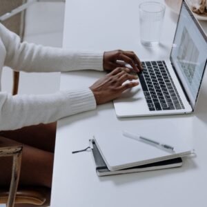 Product catalog and eCommerce website planning on a computer