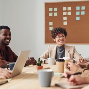 Business team comparing search marketing approaches