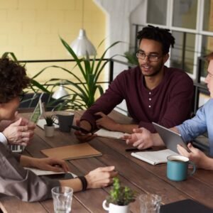 Team reviewing campaign landing page content